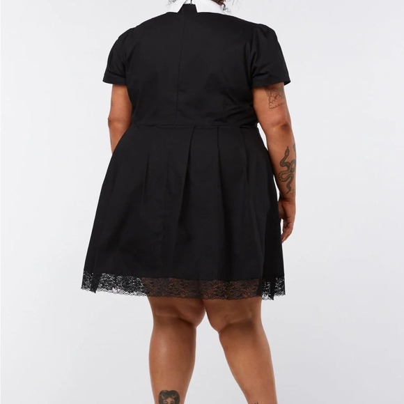 NWT DANGERFIELD Tweedledee Dress Black Short Sleeve Dress White Collar 22 - Picture 3 of 7